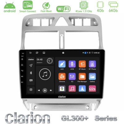 Clarion GL300+ Series 4Core Android ClarionOS 4+64GB  Peugeot 307 2002-2008 Navigation Multimedia Tablet 9