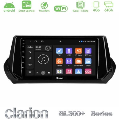 Clarion GL300+ Series 4Core Android ClarionOS 4+64GB  Peugeot 208/2008 2019-2023 Navigation Multimedia Tablet 9