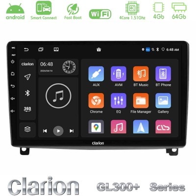 Clarion GL300+ Series 4Core Android ClarionOS 4+64GB  Peugeot 407 Navigation Multimedia Tablet 9