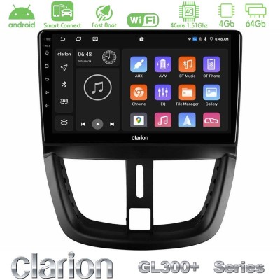 Clarion GL300+ Series 4Core Android ClarionOS 4+64GB  Peugeot 207 Navigation Multimedia Tablet 9