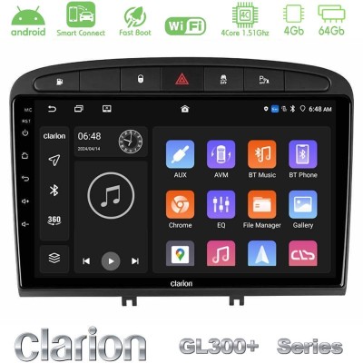 Clarion GL300+ Series 4Core Android ClarionOS 4+64GB  Peugeot 308/RCZ Navigation Multimedia Tablet 9