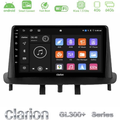 Clarion GL300+ Series 4Core Android ClarionOS 4+64GB  Renault Megane 3 2009-2013 Navigation Multimedia Tablet 9