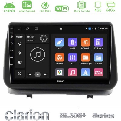 Clarion GL300+ Series 4Core Android ClarionOS 4+64GB Renault Clio 2005-2012 Navigation Multimedia Tablet 9