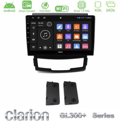 Clarion GL300+ Series 4Core Android ClarionOS 4+64GB Ssangyong Korando 2010-2014 Navigation Multimedia Tablet 9
