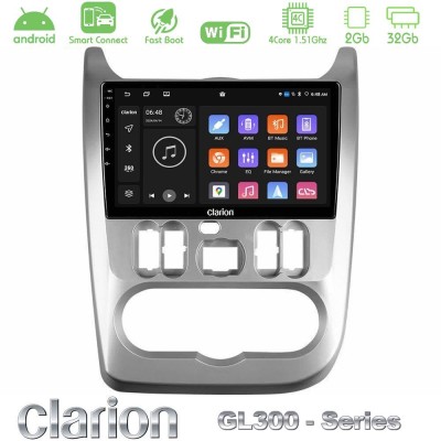 Clarion GL300 Series 4Core Android ClarionOS 2+32GB Dacia Duster/Sandero/Logan Navigation Multimedia Tablet 9