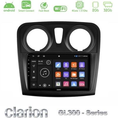 Clarion GL300 Series 4Core Android ClarionOS 2+32GB Dacia Dokker 2014-2021 Navigation Multimedia Tablet 9