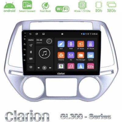 Clarion GL300 Series 4Core Android ClarionOS 2+32GB Hyundai i20 2012-2014 Navigation Multimedia Tablet 9
