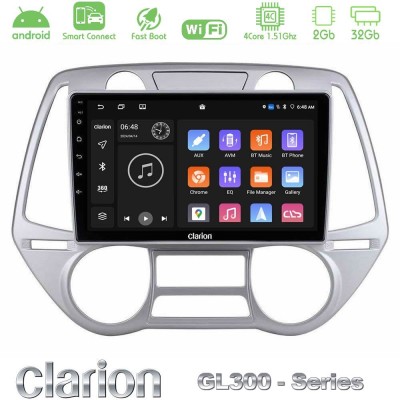 Clarion GL300 Series 4Core Android ClarionOS 2+32GB Hyundai i20 2009-2012 Auto A/C Navigation Multimedia Tablet 9