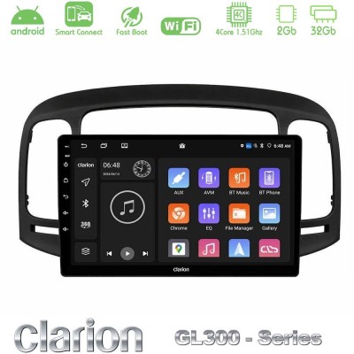 Clarion GL300 Series 4Core Android ClarionOS 2+32GB Hyundai Accent 2006-2011 Navigation Multimedia Tablet 9