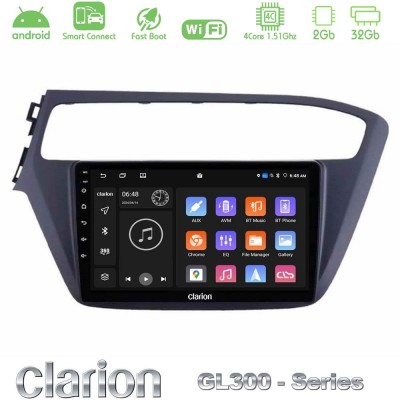 Clarion GL300 Series 4Core Android ClarionOS 2+32GB Hyundai i20 2018-2020 Navigation Multimedia Tablet 9