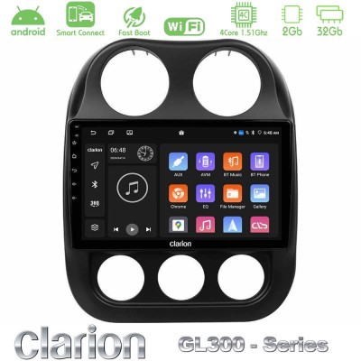 Clarion GL300 Series 4Core Android ClarionOS 2+32GB Jeep Compass 2012-2016 Navigation Multimedia Tablet 10