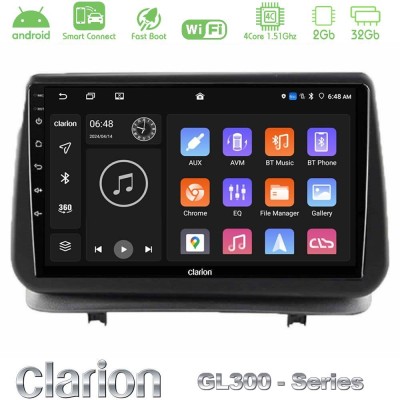 Clarion GL300 Series 4Core Android ClarionOS 2+32GB Renault Clio 2005-2012 Navigation Multimedia Tablet 9