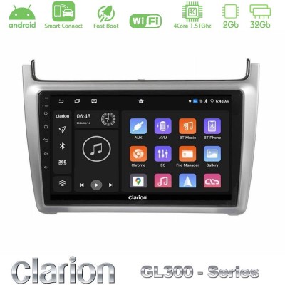 Clarion GL300 Series 4Core Android ClarionOS 2+32GB Vw Polo 2014-2017 Navigation Multimedia Tablet 9