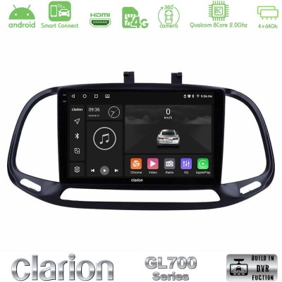 Clarion GL700 QUALCOMM Series 8Core Android ClarionOS 4+64GB Fiat Doblo 2015-2022 Navigation Multimedia Tablet 9
