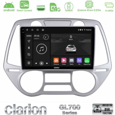 Clarion GL700 QUALCOMM Series 8Core Android ClarionOS 4+64GB Hyundai i20 2009-2012 Auto A/C Navigation Multimedia Tablet 9