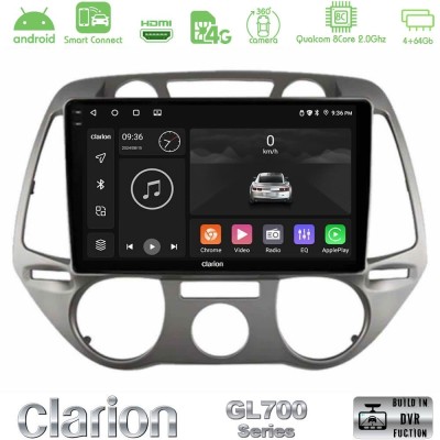 Clarion GL700 QUALCOMM Series 8Core Android ClarionOS 4+64GB Hyundai i20 2009-2012 Manual A/C Navigation Multimedia Tablet 9