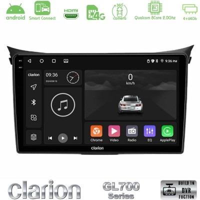 Clarion GL700 QUALCOMM Series 8Core Android ClarionOS 4+64GB Hyundai i30 2012-2017 Navigation Multimedia Tablet 9