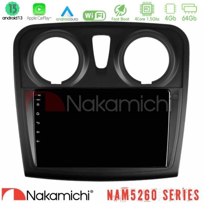 Nakamichi NAM5260 Series 4Core Android13 4+64GB Dacia Sandero 2014-2020 Navigation Multimedia Tablet 9