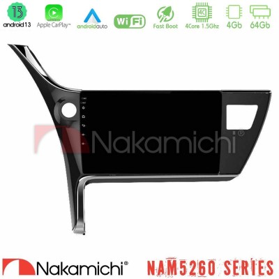 Nakamichi NAM5260 Series 4Core Android13 4+64GB Toyota Corolla 2017-2018 Navigation Multimedia Tablet 10