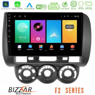 Bizzar F2 Series 8Core Android16 4+64GB Honda Jazz (Fit) 2002-2008 (RHD) Manual A/C Navigation Multimedia Tablet 9