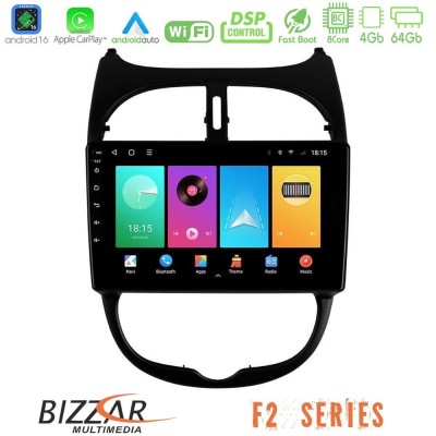 Bizzar F2 Series 8Core Android16 4+64GB  Peugeot 206 Navigation Multimedia Tablet 9