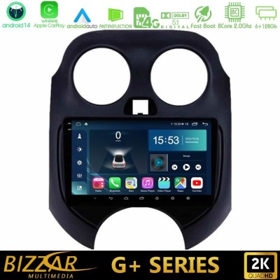 Bizzar G+ Series Nissan Micra 2011-2014 8core Android14 6+128GB Navigation Multimedia Tablet 9