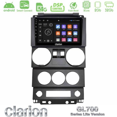 Clarion GL700 Lite Series 8Core Android ClarionOS 2+32GB Jeep Wrangler 2Door 2008-2010 Navigation Multimedia Tablet 9