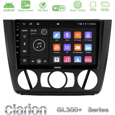 Clarion GL300+ Series 4Core Android ClarionOS 4+64GB  BMW 1Series  E81/E82/E87/E88 (MANUAL A/C) Navigation Multimedia Tablet 9