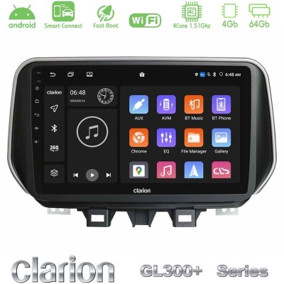 Clarion GL300+ Series 4Core Android ClarionOS 4+64GB  Hyundai Tucson 2019-> Navigation Multimedia Tablet 9
