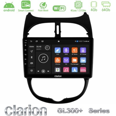 Clarion GL300+ Series 4Core Android ClarionOS 4+64GB  Peugeot 206 Navigation Multimedia Tablet 9