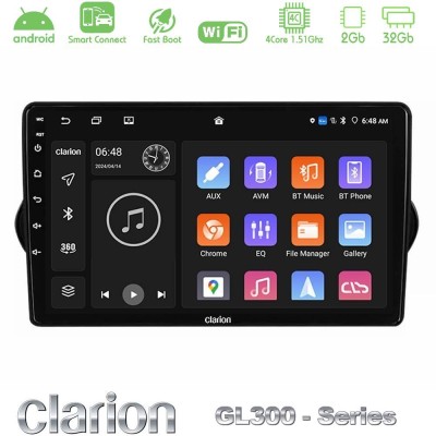 Clarion GL300 Series 4Core Android ClarionOS 2+32GB Fiat Tipo 2015-2022  Navigation Multimedia Tablet 9