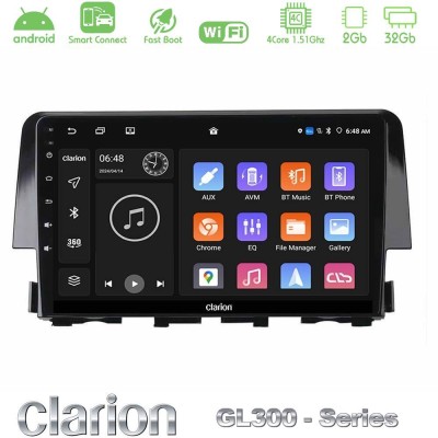 Clarion GL300 Series 4Core Android ClarionOS 2+32GB Honda Civic 2016-2020 Navigation Multimedia Tablet 9