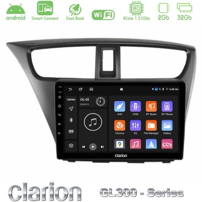 Clarion GL300 Series 4Core Android ClarionOS 2+32GB Honda Civic Hatchback 2012-2015 Navigation Multimedia Tablet 9