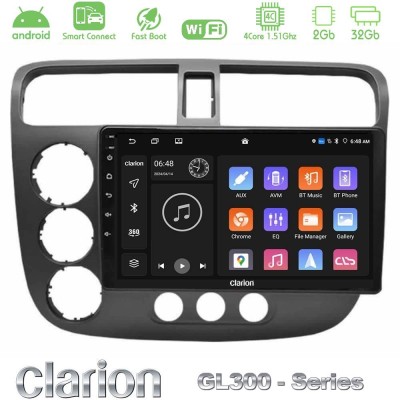 Clarion GL300 Series 4Core Android ClarionOS 2+32GB Honda Civic 2001-2005 Navigation Multimedia Tablet 9