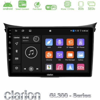 Clarion GL300 Series 4Core Android ClarionOS 2+32GB Hyundai i30 2012-2017 Navigation Multimedia Tablet 9