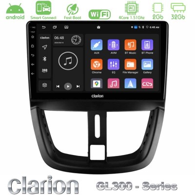Clarion GL300 Series 4Core Android ClarionOS 2+32GB Peugeot 207 Navigation Multimedia Tablet 9