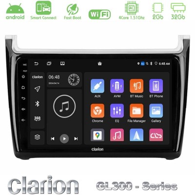 Clarion GL300 Series 4Core Android ClarionOS 2+32GB Vw Polo 2014-2017 Navigation Multimedia Tablet 9