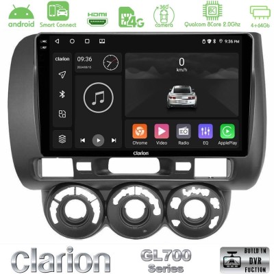 Clarion GL700 QUALCOMM Series 8Core Android ClarionOS 4+64GB Honda Jazz 2002-2008 (Manual A/C) Navigation Multimedia Tablet 9