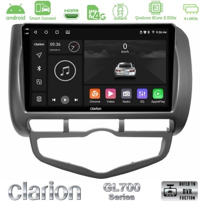 Clarion GL700 QUALCOMM Series 8Core Android ClarionOS 4+64GB Honda Jazz 2002-2008 (Auto A/C) Navigation Multimedia Tablet 9