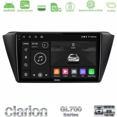 Clarion GL700 QUALCOMM Series 8Core Android ClarionOS 4+64GB Skoda Fabia 2015-2021 Navigation Multimedia Tablet 9
