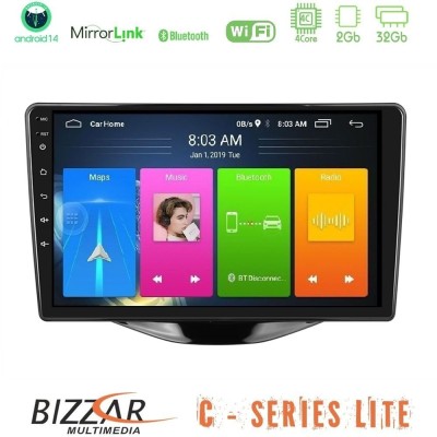 Bizzar C Series Lite 4Core Android14 2+32GB Toyota Aygo | Citroen C1 | Peugeot 108 Navigation Multimedia Tablet 9