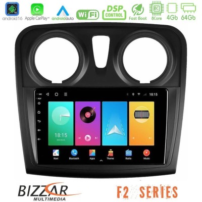 Bizzar F2 Series 8Core Android16 4+64GB  Dacia Sandero 2014-2020 Navigation Multimedia Tablet 9