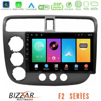 Bizzar F2 Series 8Core Android16 4+64GB  Honda Civic 2001-2005 Navigation Multimedia Tablet 9