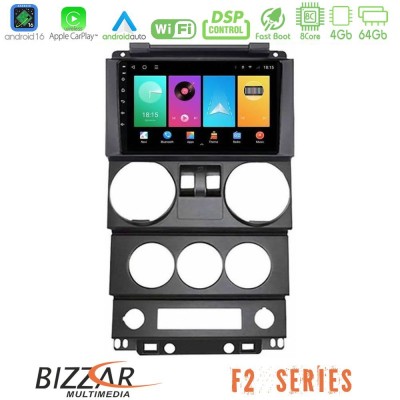 Bizzar F2 Series 8Core Android16 4+64GB  Jeep Wrangler 2Door 2008-2010 Navigation Multimedia Tablet 9