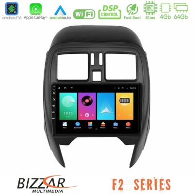 Bizzar F2 Series 8Core Android16 4+64GB  Nissan Micra 2013-2016 Navigation Multimedia Tablet 9