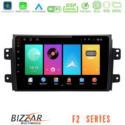 Bizzar F2 Series 8Core Android16 4+64GB  Suzuki SX4 2006-2014 Fiat Sedici 2006-2014 Navigation Multimedia Tablet 9