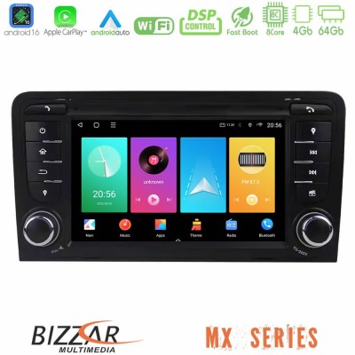 Bizzar MX Series Audi A3 8P 8core Android16 4+64GB Navigation Multimedia Deckless 7