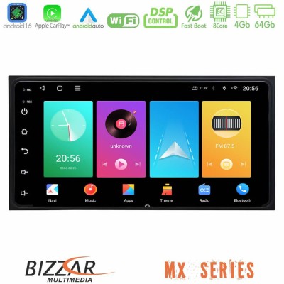 Bizzar MX Series Toyota Universal 8core Android16 4+64GB Navigation Multimedia Deckless 7