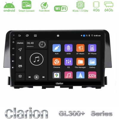 Clarion GL300+ Series 4Core Android ClarionOS 4+64GB  Honda Civic 2016-2020 Navigation Multimedia Tablet 9