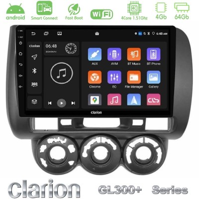 Clarion GL300+ Series 4Core Android ClarionOS 4+64GB Honda Jazz (Fit) 2002-2008 (RHD) Manual A/C Navigation Multimedia Tablet 9